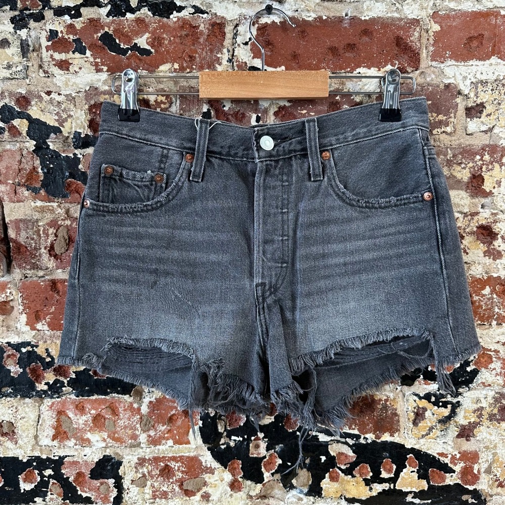 Levi's 501 Cut Off Denim Black Jean Shorts Womens 25 Distressed - 28x2.5"